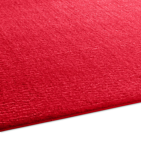 Waschbarer Teppich mit Anti-Rutsch | Flauschiger Flachflor für Badezimmer, Kinderzimmer oder Flur Läufer | Rot